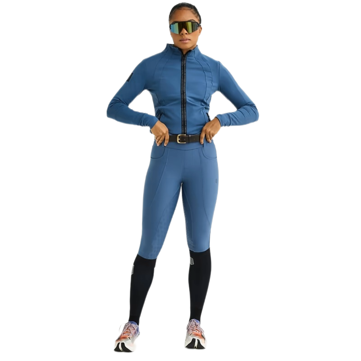 Maya Delorez Women's Half Seat Compression Breeches-Dusty Blue-Front View