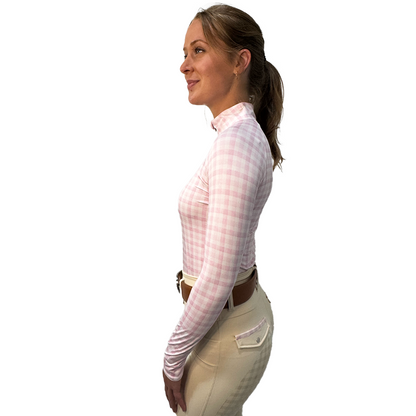 Dapplebay Gingham 1/4 Zip Long Sleeve Riding Top