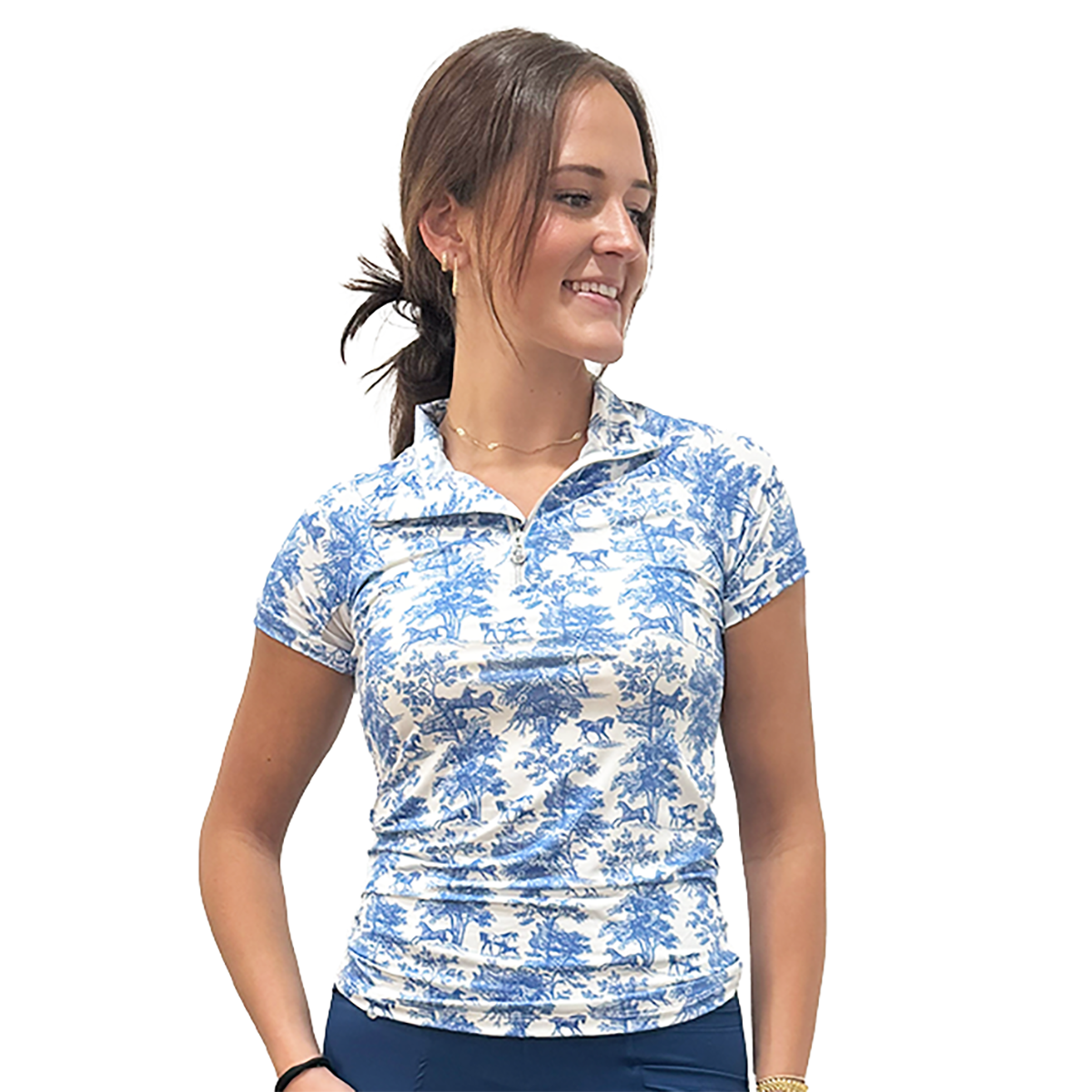 Dapplebay Equestrian Toile 1/4 Zip Short Sleeve Riding Top