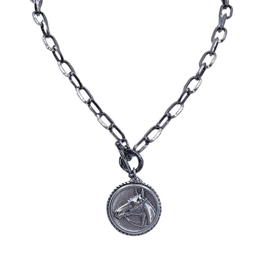 Erin Knight Designs Vintage Reproduction Sterling Plated Horse Coin Necklace