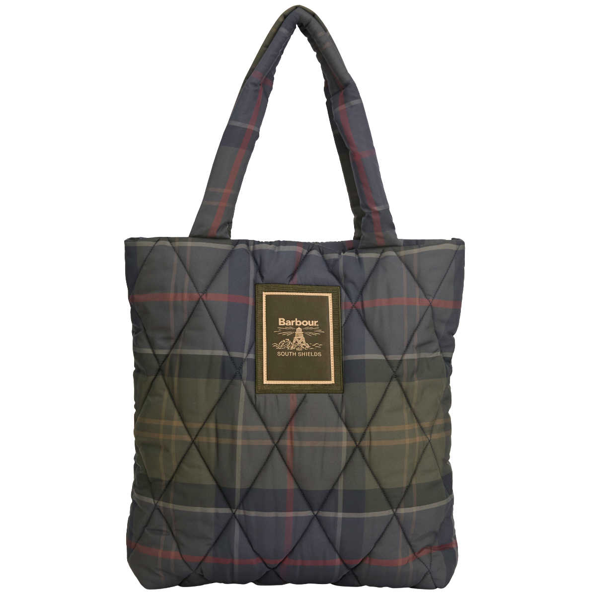 Barbour Tartan Arlene Quilted Tote Bag, Shadow Classic Tartan, Front View