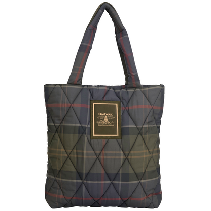 Barbour Tartan Arlene Quilted Tote Bag, Shadow Classic Tartan, Front View