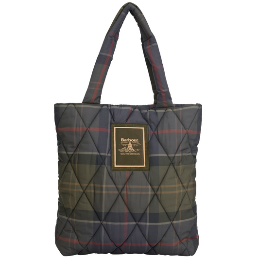 Barbour Tartan Arlene Quilted Tote Bag, Shadow Classic Tartan, Front View
