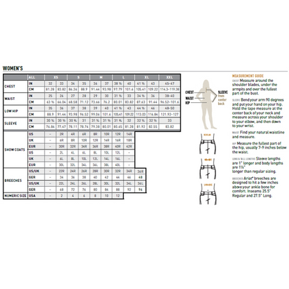 Ariat Women's Sherpuff Jacket Size chart