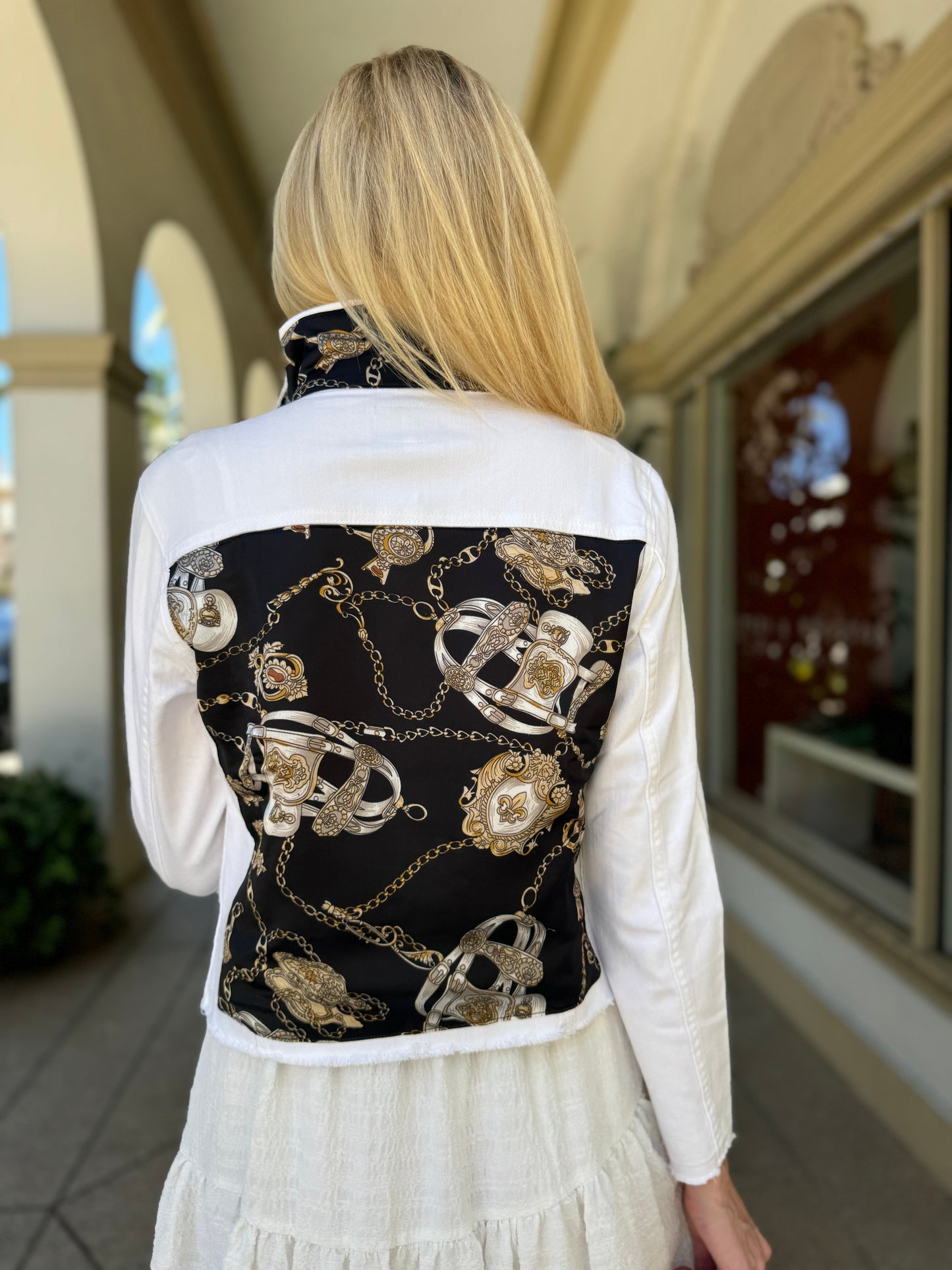 Stacy Bradley Design, The White Denim Jacket - Black Stirrup