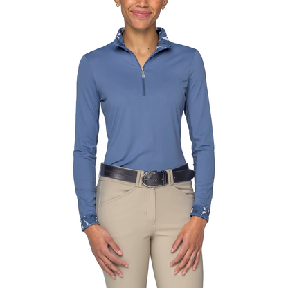 Kastel Pacific Blue Solid Long Sleeve 1/4 Zip with Inner Print