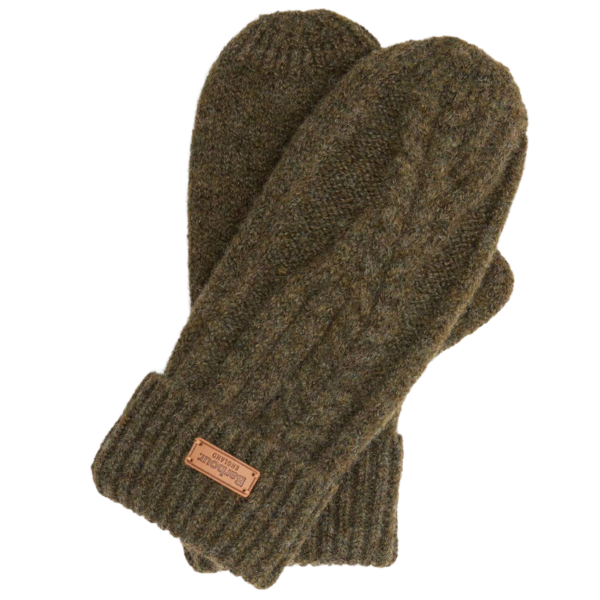Barbour Elsdon Knitted Mittens, Olive, Front view