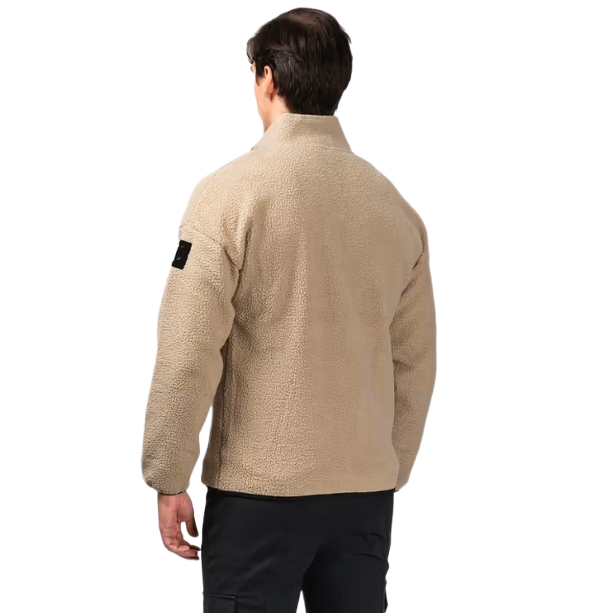 Maya Delorez Unisex Teddy Halfzip Sweater-Light Beige-Back View