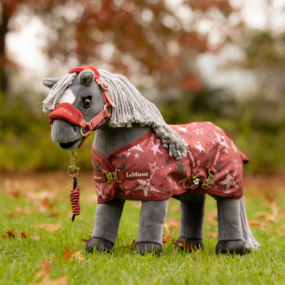 LeMieux Toy Pony Printed Turnout Rug-Spiced Earth-With Toy Pony Model Side View