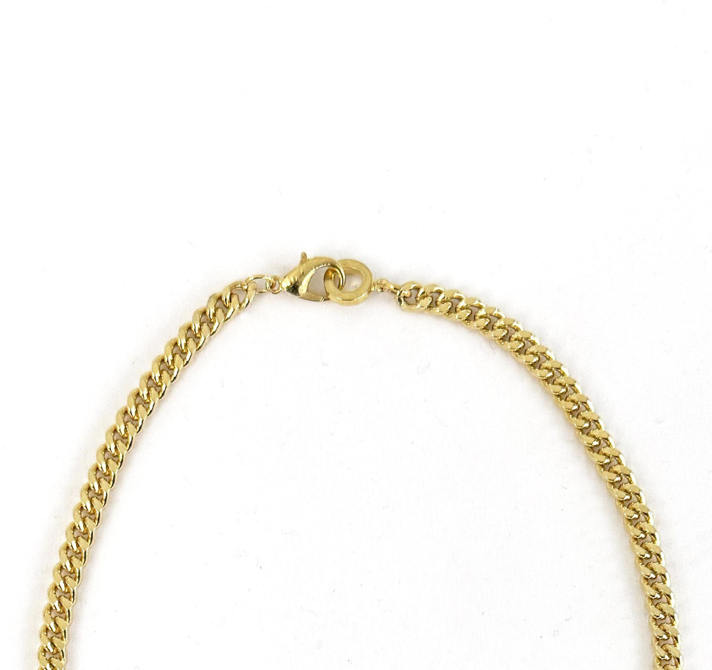 V2 Designs Gold Tone Flat Cuban Link Stirrup Necklace
