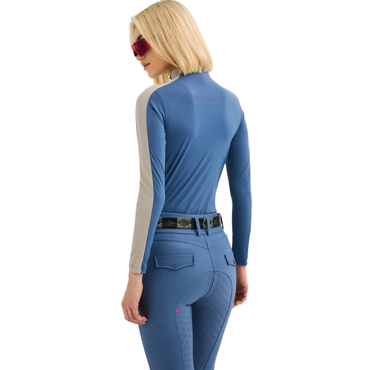 Maya Delorez Women's Long Sleeve Zipper-Blue/Beige-Back View