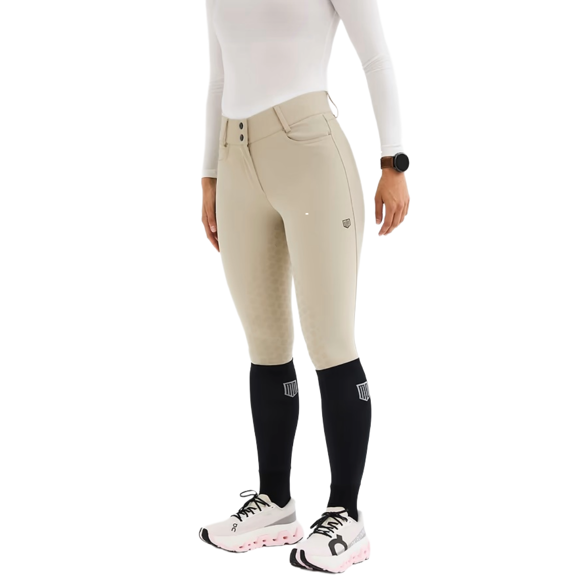 Maya Delorez Women's Classic Half Seat Breeches 2.0-Beige-Front View