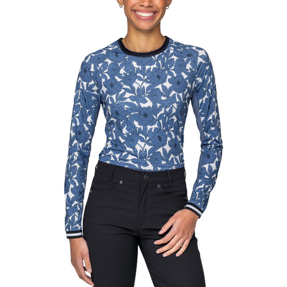 Kastel Pacific Blue Wild Rose Long Sleeve Crewneck