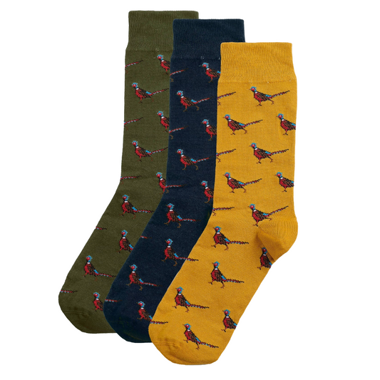 Barbour Pheasant Socks Gift Box, Forest Mist, Front view