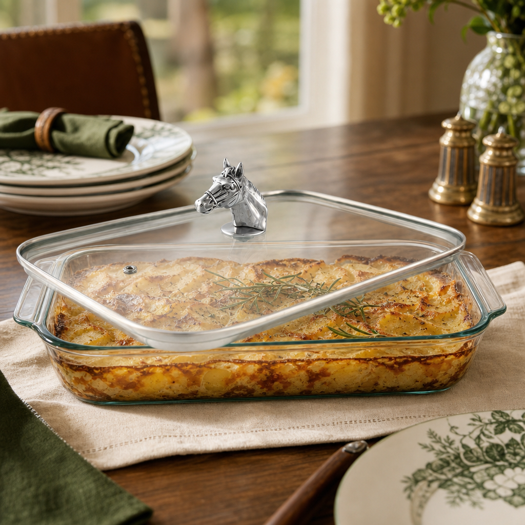 Arthur Court Horse Head with Pyrex 3 quart Baking Dish