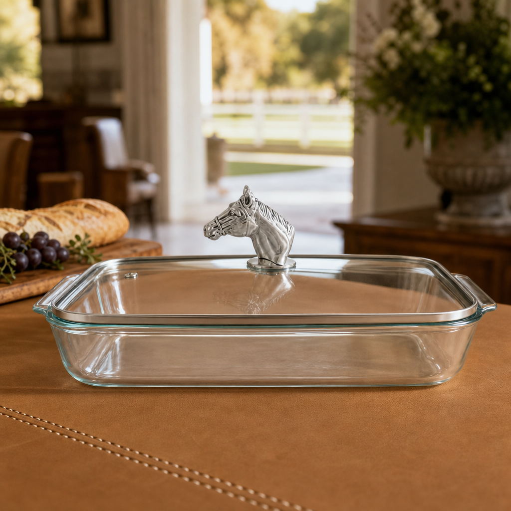 Arthur Court Horse Head with Pyrex 3 quart Baking Dish