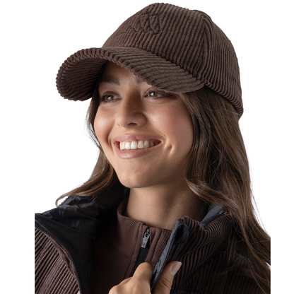 Image 3: Equiline EQFALT Corduroy Ball Cap in brown - logo detail