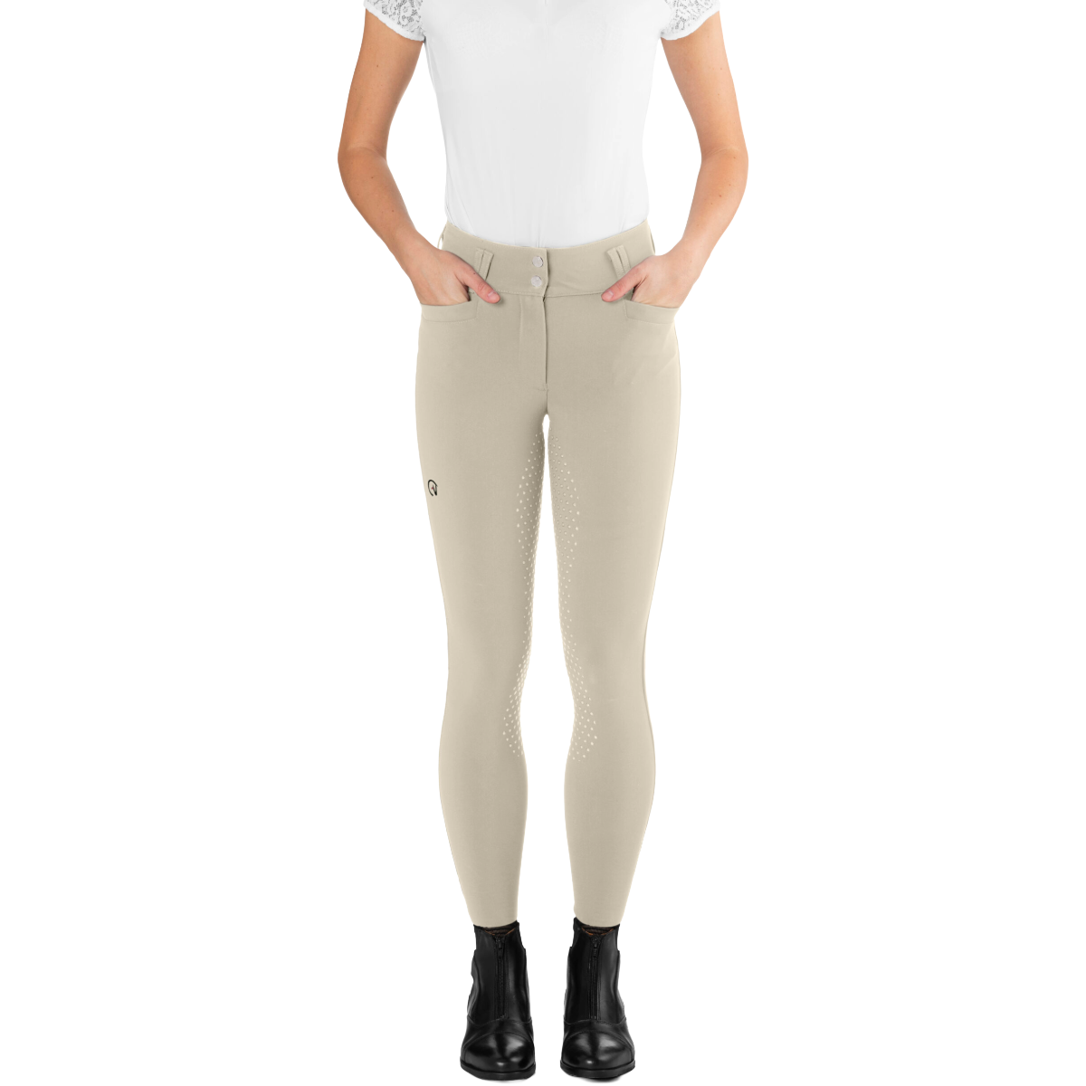 Ego7 Women's Dressage CA Breeches Model View in Beige