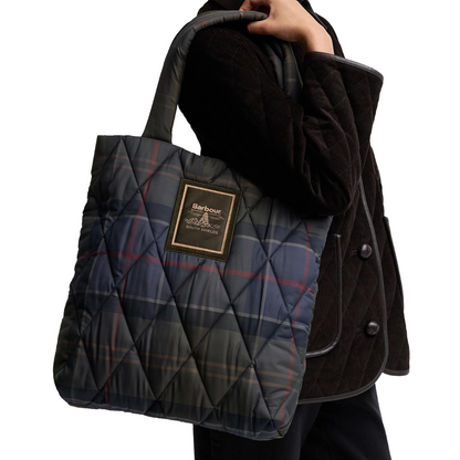 Barbour Tartan Arlene Quilted Tote Bag, Shadow Classic Tartan, Model view