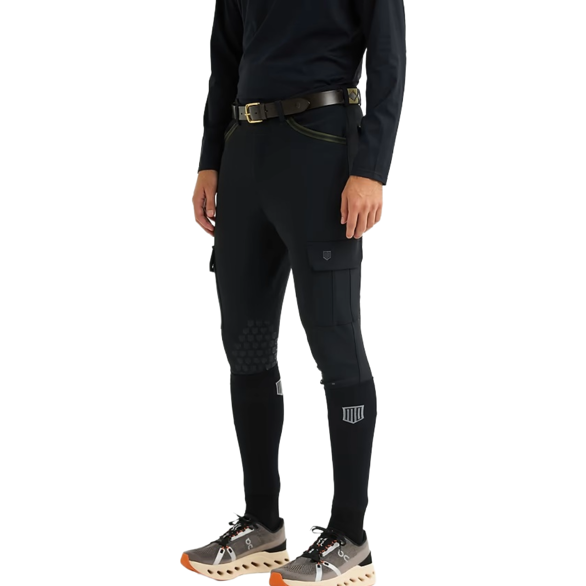 Maya Delorez Men's Cargo Half Seat Breeches-Black-Model Front View