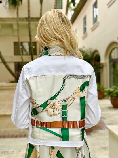 Stacy Bradley Design, The White Denim Jacket - Green Strap and Buckle
