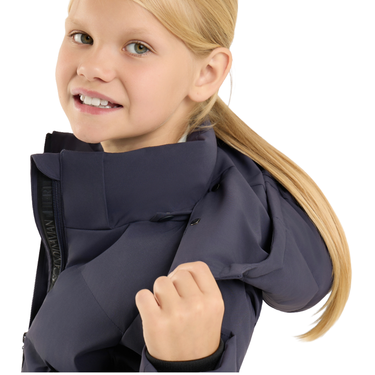 Equinavia Kid's Horze Paloma Insulated Long Coat - Seaborne Navy - Hood Detail