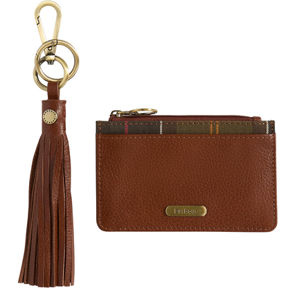 Barbour Alder Leather Gift Set, brown classic tartan, full view