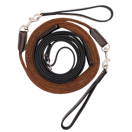 Jake Adams Draw Reins with Leather and Cord-Brown-Top View