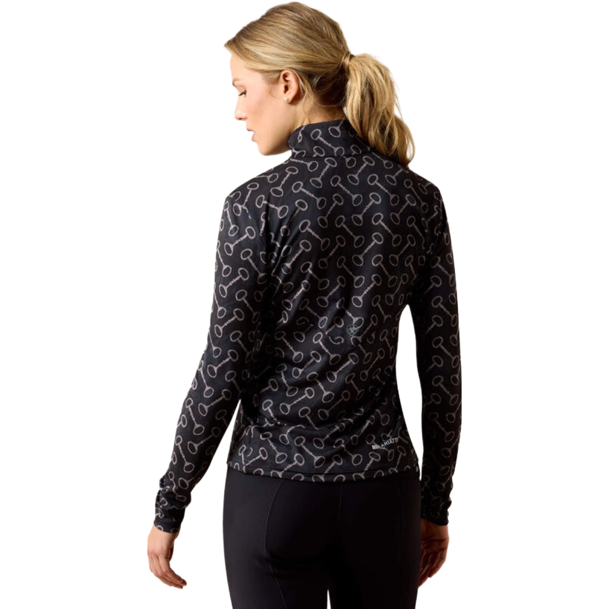 Ariat Women's Lunaveil 1/2 Zip Baselayer - Black French Link Print - Back View