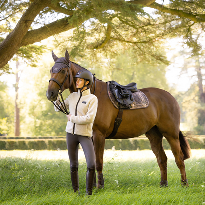 LeMieux Heritage Check Jump Square Saddle Pad-cocoa-model view