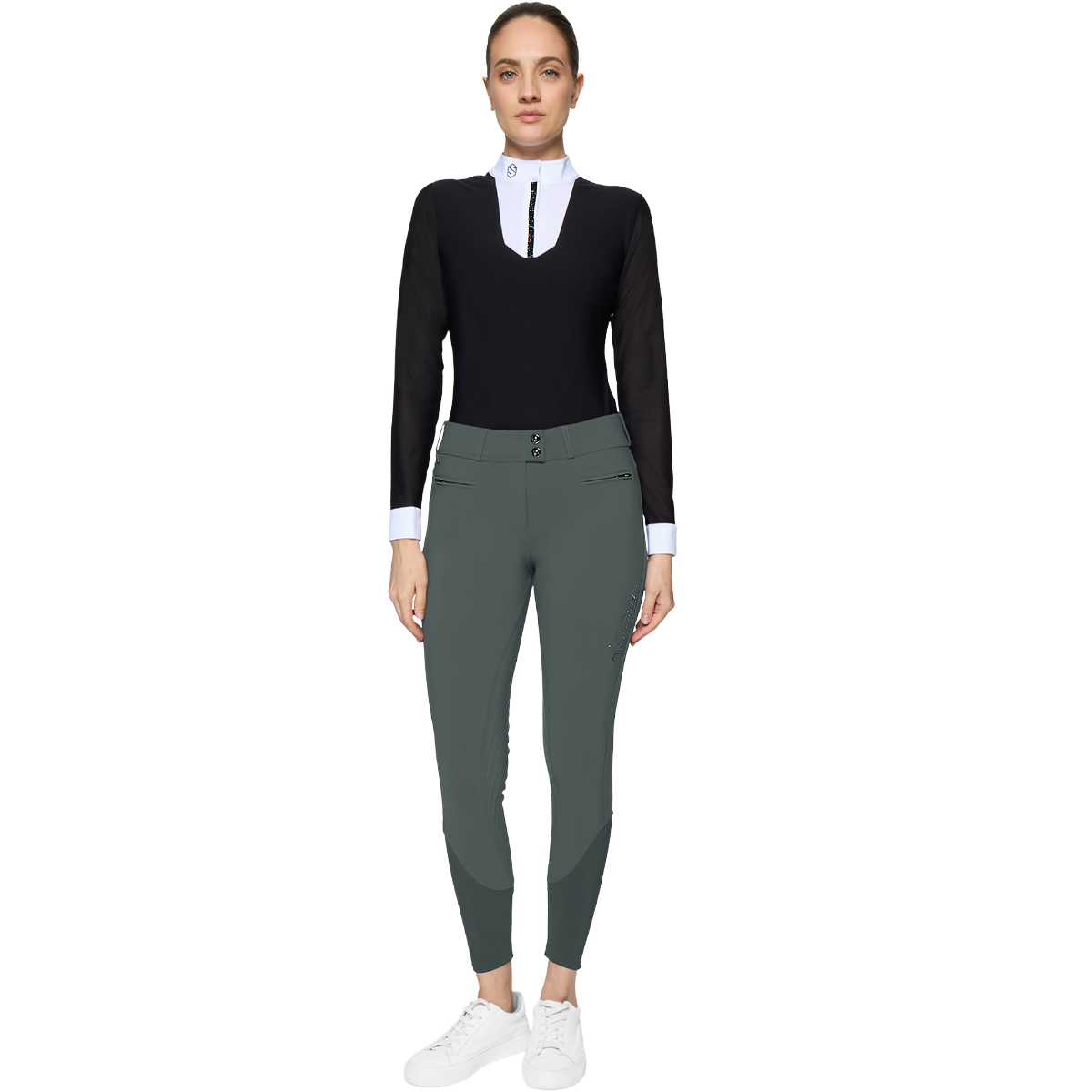 Samshield Women's Clara Floral Knee Grip Breeches, Dark Forest, front view