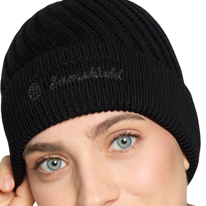 Samshield Women's Izia Beanie, Black, Close up logo view