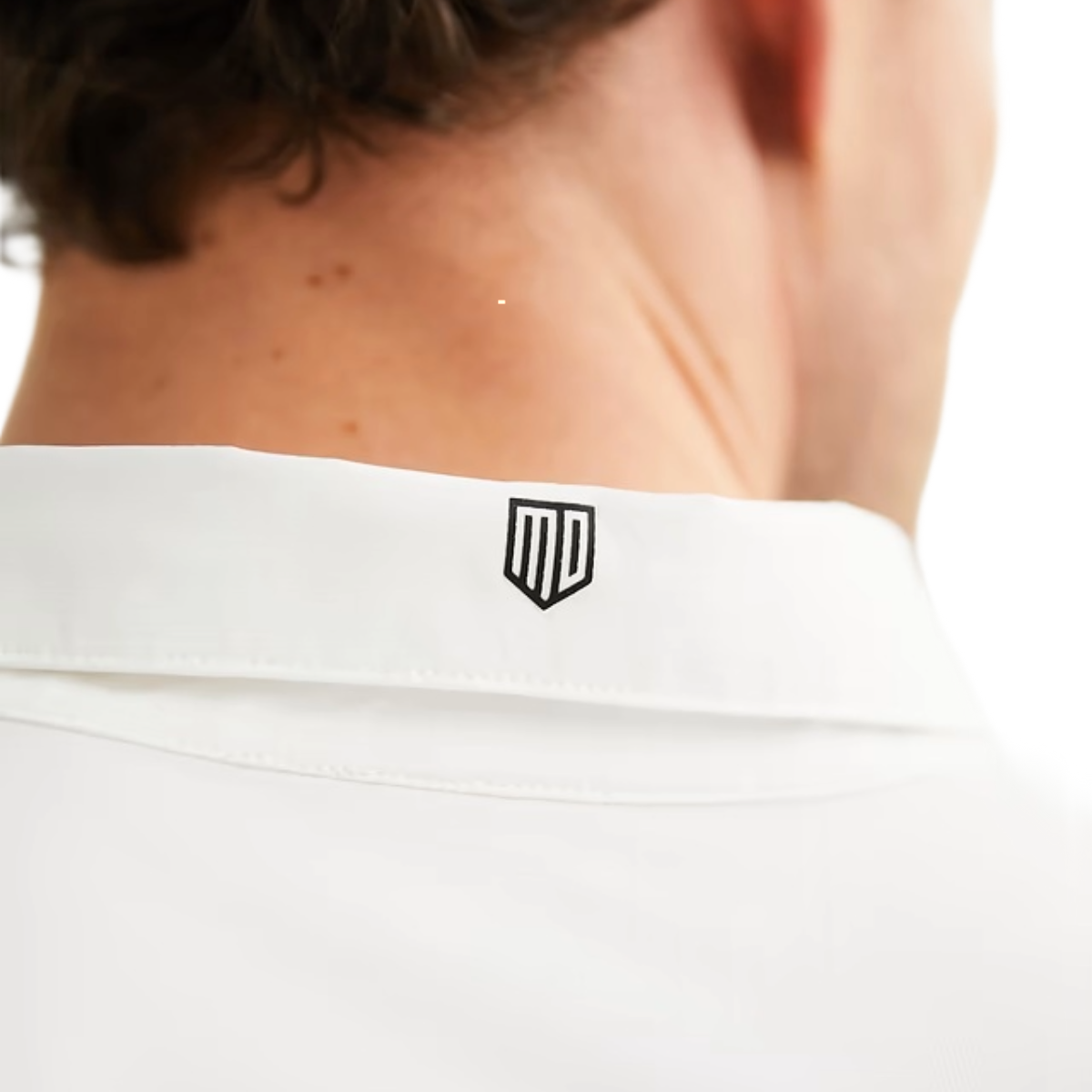 Maya Delorez Men's Competition Shirt-White-Logo Neck View
