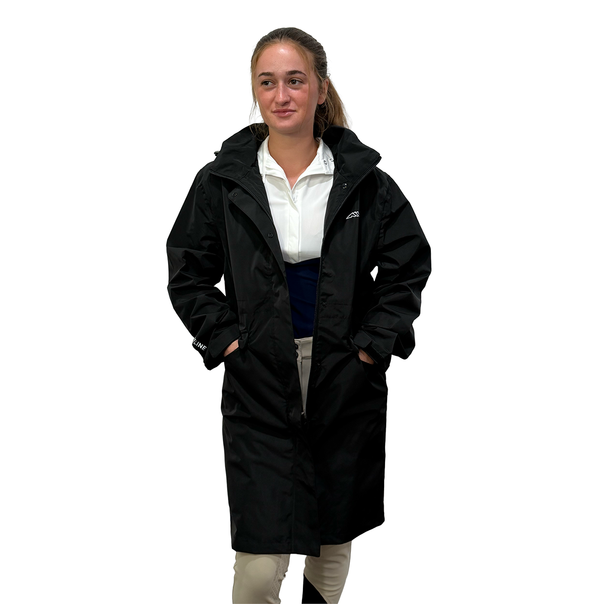 Equiline Women's EQEXTRE 3/4 Waterproof Rain Coat-Black-Front Open View
