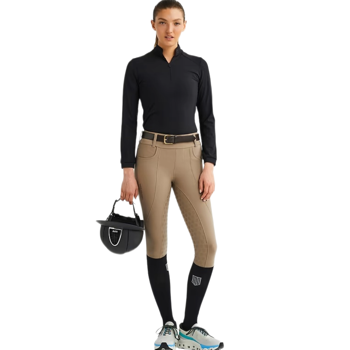 Maya Delorez Women's Half Seat Compression Breeches-Beige- Front View