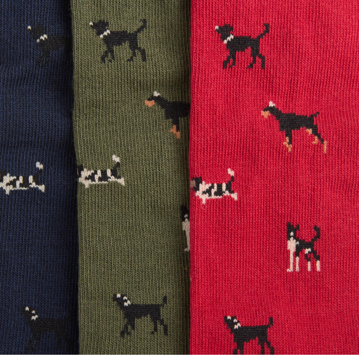 Barbour Dog Sock Gift Set, red ,green, blue, close up view