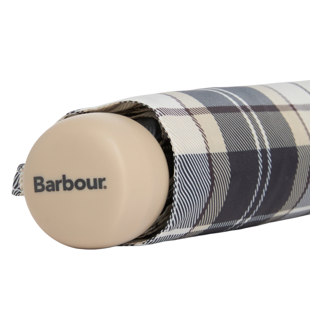 Barbour Portree Umbrella, Light Birchwood, handle logo view