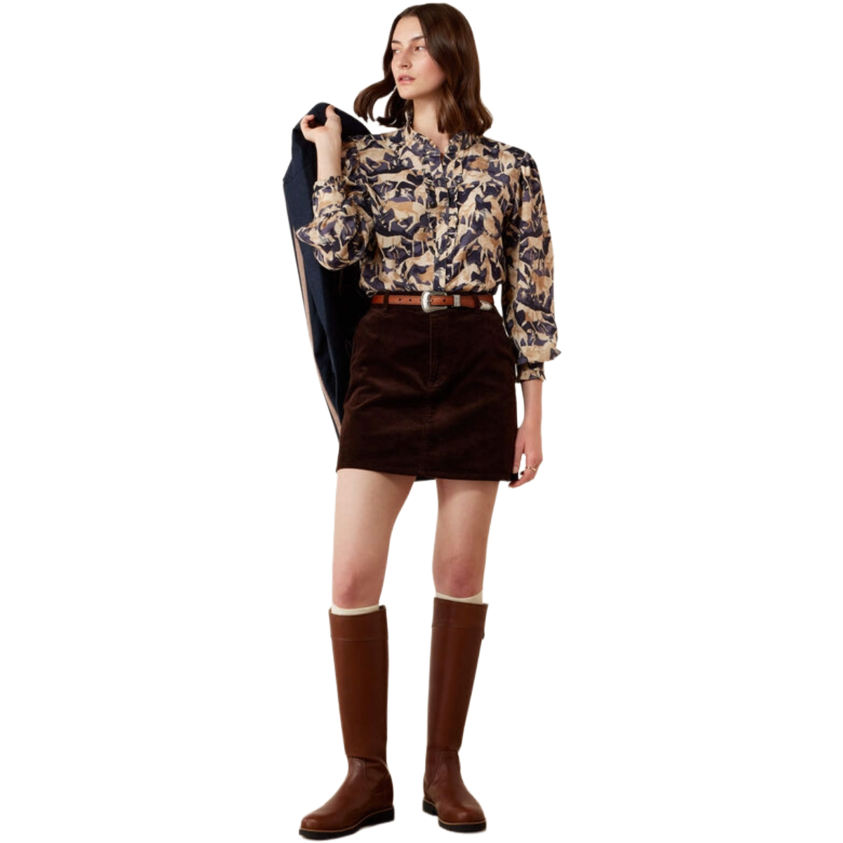 Ariat Women's Cricklade Blouse model view in Navy Coinside print