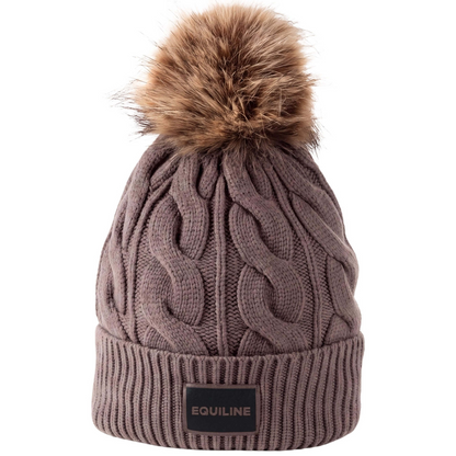 Equiline Unisex EQGAT Hat with Pom Pom, Greige, front view