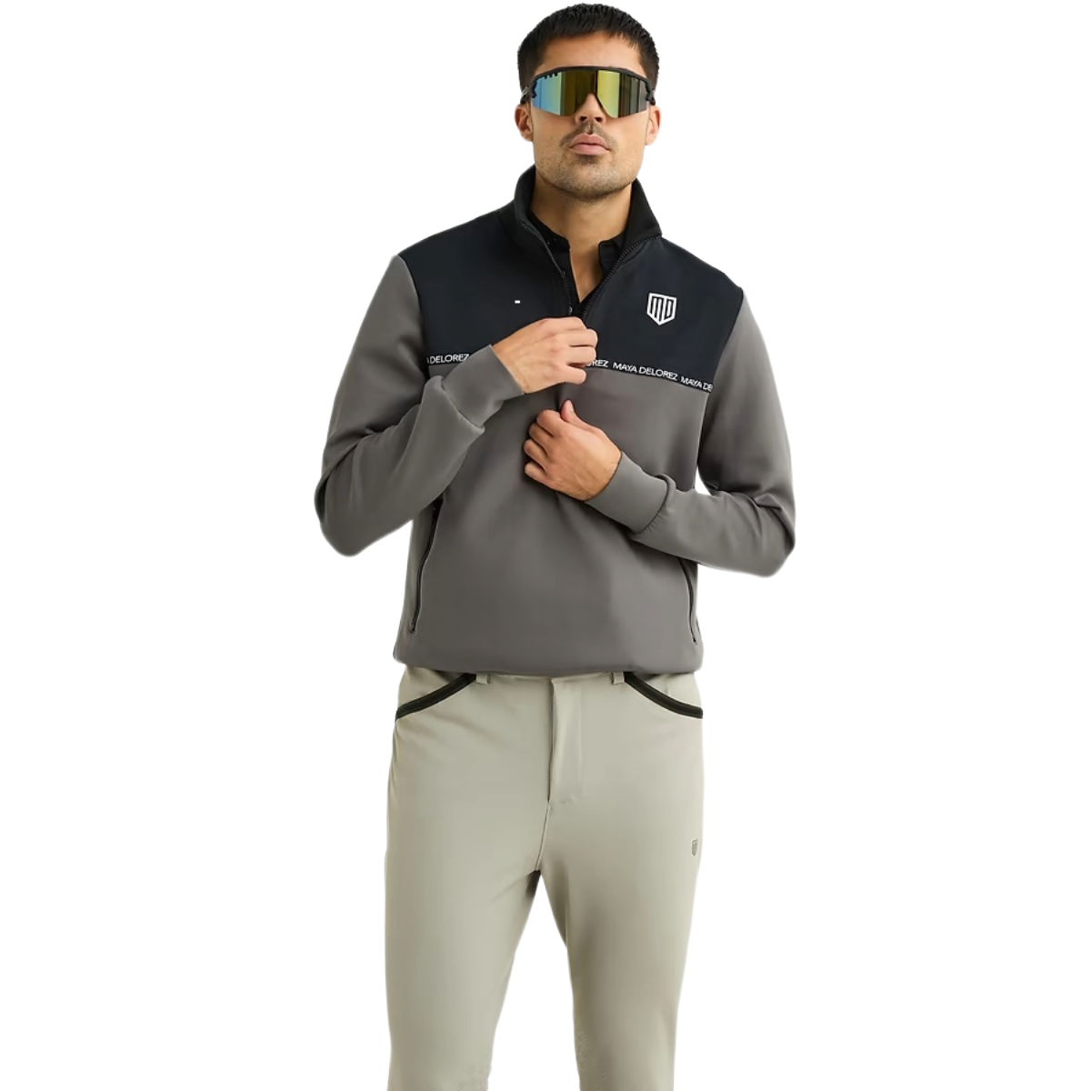Maya Delorez Men's Halfzip Pullover-Gray/Black-Front View