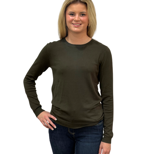 TKEQ Women's Essential Contrast Crewneck Sweater