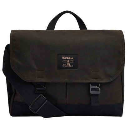 Barbour Field Wax Messenger Bag , olive, front view