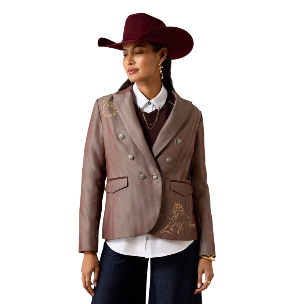 Ariat Women's Herringbone Blazer model view Chickory Coffee Tweed