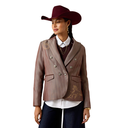 Ariat Women's Herringbone Blazer model view Chickory Coffee Tweed