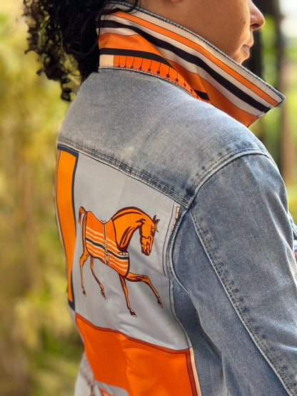 Stacy Bradley Design, The Light Denim Jacket - Light Blue with Orange Horse