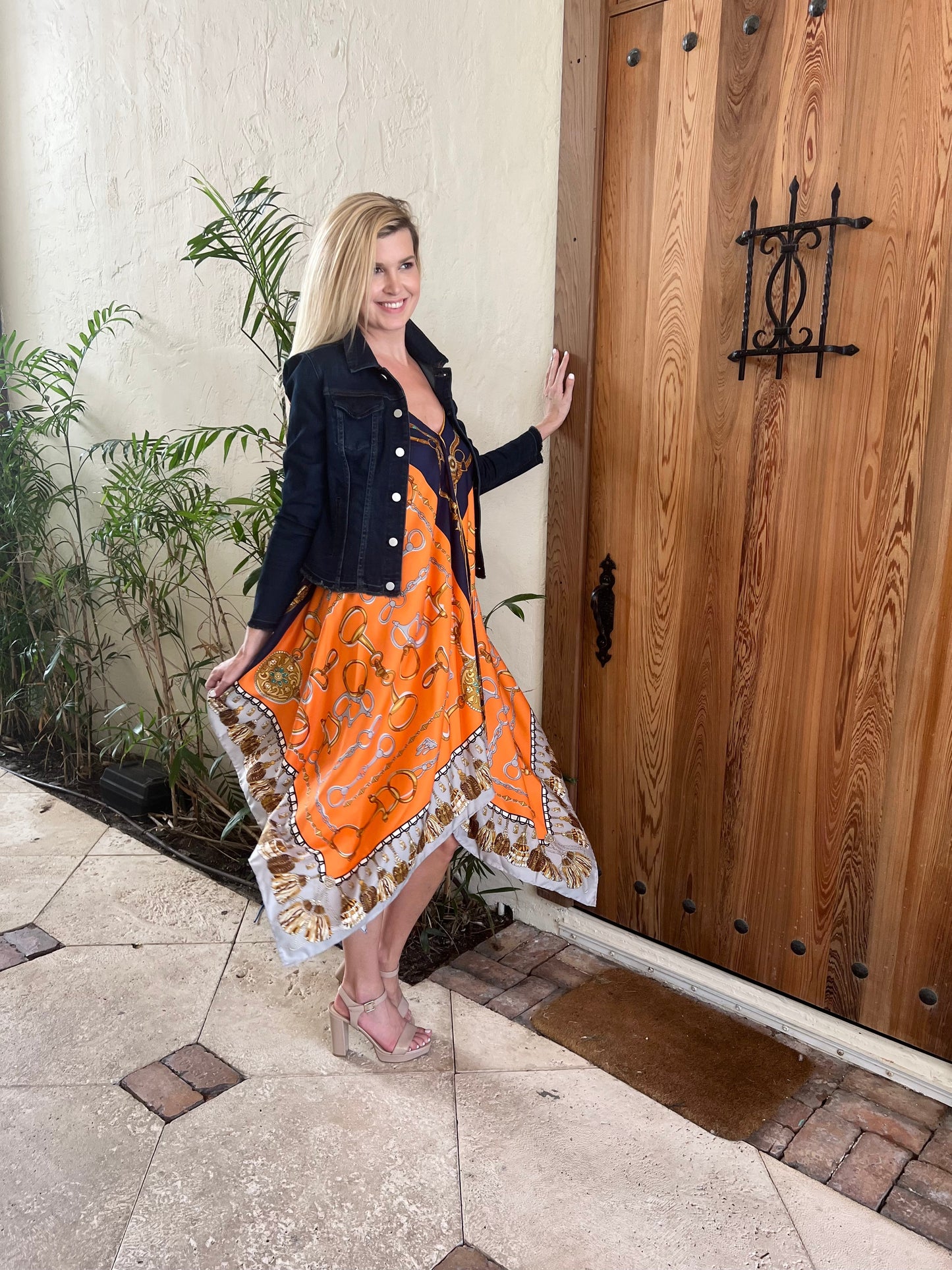 Stacy Bradley Design - Silk Dress - Orange and Blue Bit