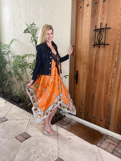 Stacy Bradley Design - Silk Dress - Orange and Blue Bit