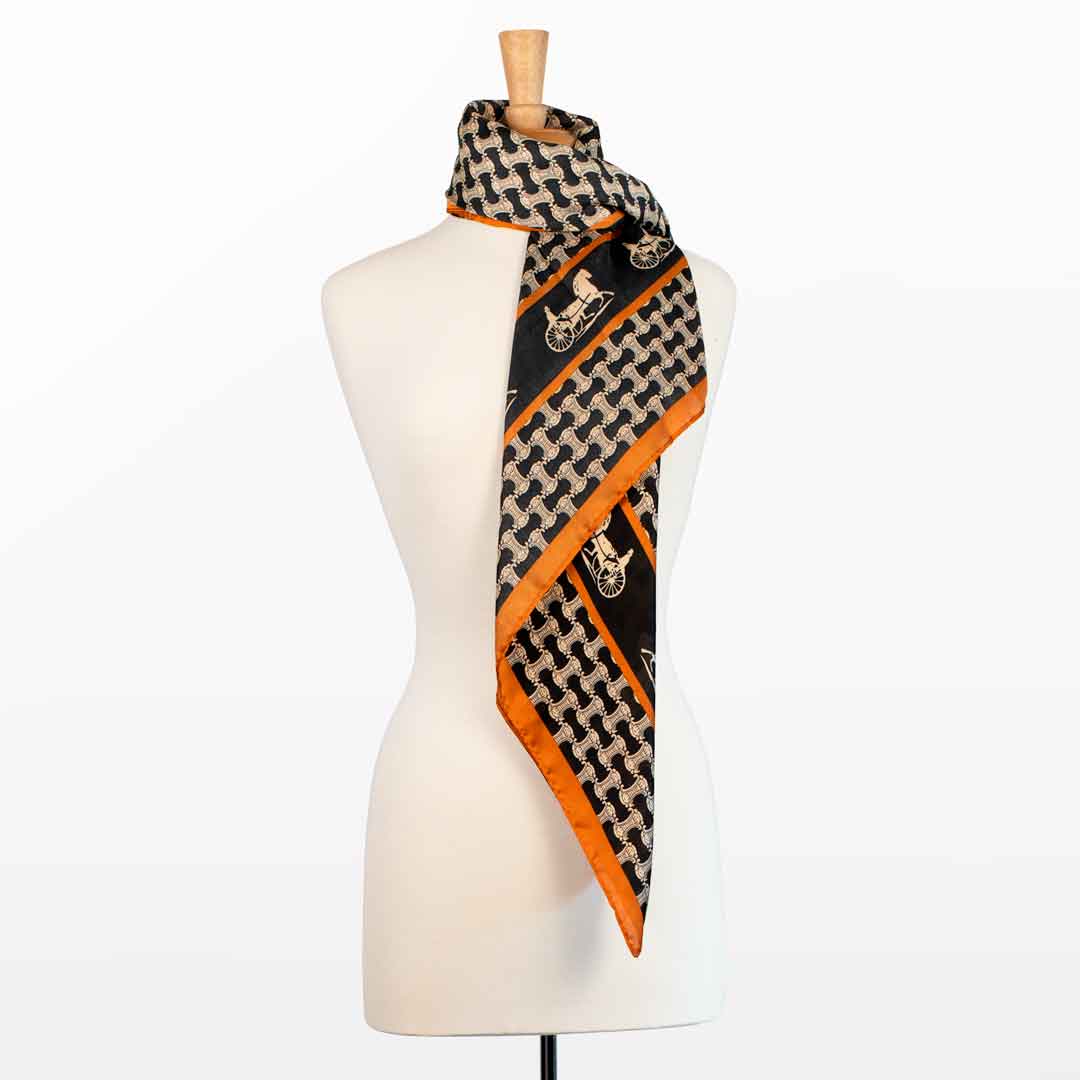 Urban Equestrian  Carriage - Stylized Equestrian Scarf in Tangerine and Black
