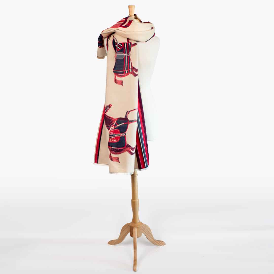 Urban Equestrian  Equus -  Crimson Equestrian Motif Luxe Shawl