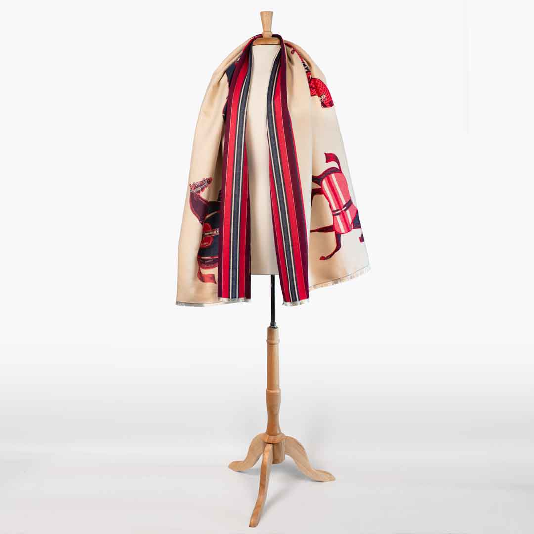 Urban Equestrian  Equus -  Crimson Equestrian Motif Luxe Shawl